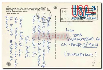 Widok z powietrza na Manhattan — World Trade Center na tle — Alfred Mintner Inc. — Rewers