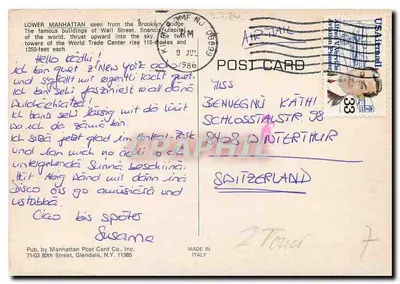 Ansicht von Lower Manhattan — Brooklyn Bridge — Verlag: Manhattan Post Card Co., Inc. — Rückseite