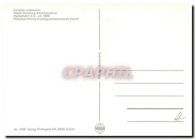 Hamburg-Amerikanische Packetfahrt A.G. — najlepsza trasa do Chicago — wydawca Photoglob AG, Zurych, n° 1668 — Rewers
