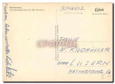 Bremerhaven — Columbus-Bahnhof mit MS 'Bremen' — Crämers Kunstmetall KG, Dortmund — Rewers