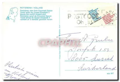 Rotterdam / Holanda — Vista panorâmica da torre Euromast — Editor Euro Color Cards, n° ecc 917 — Verso