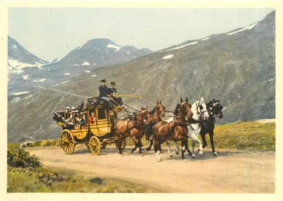 Diligência com 5 cavalos no Simplon — 1860 — Impressa na Suíça