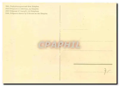 Diligência com 5 cavalos no Simplon — 1860 — Impressa na Suíça — Verso