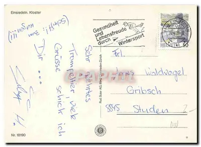 Einsiedeln. Mosteiro — vista invernal — Rud. Suter AG, Nr. 18190 — Verso