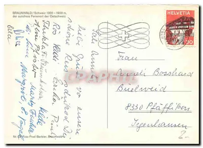 Braunwald — montanhas nevadas, cabine de teleférico, chalés e flores — Foto Fred Barbier — Verso