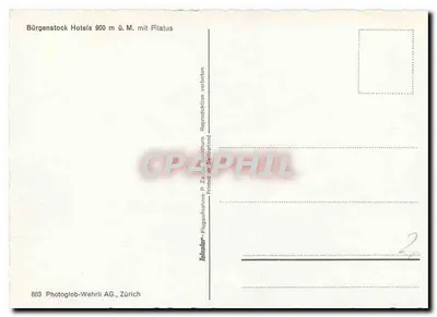 Hotele Bürgenstock 900 m n.p.m. z Pilatus — Photoglob-Wehrli AG, Zurych, nr 883 — Rewers