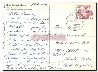 Hotel Kastanienbaum — Luzern — editor não visível — Verso