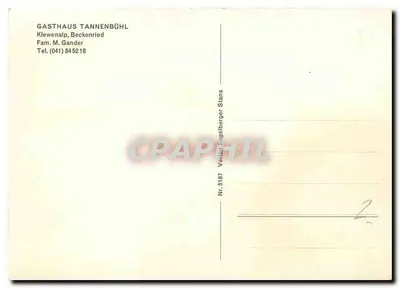 Gasthaus Tannenbühl — Klewenalp, Beckenried — Editor Engelberger Stans, n° 5187 — Verso