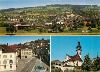 Ruswil — vista panorâmica e igreja barroca — Photoglob-Wehrli AG, Zurique