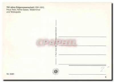 700 lat Konfederacji Szwajcarskiej — 700 Jahre Eidgenossenschaft — wydawca Rud. Suter AG, nr 5081 — Rewers