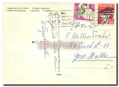 Am Morgarten — Aegerisee, Urner Alpen, Sattel, Denkmal, Kapelle — Helvetia — Verso