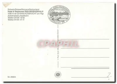 Hotel Rigi – Seebodenalp — Szwajcaria, wydawca Rud. Suer AG, nr 20824 — Rewers