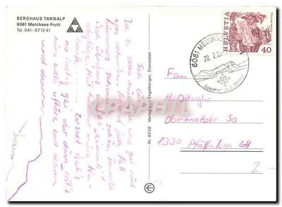 Berghaus Tannalp — Melchsee-Frutt — Verlag Karl Engelberger, Stansstad, n° 9526 — Verso