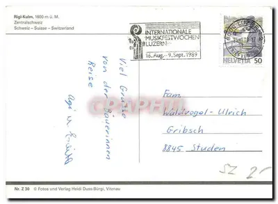 Rigi-Kulm — vista panorâmica e atividades — Fotos und Verlag Heidi Duss-Bürgi, Vitznau, n° Z 30 — Verso