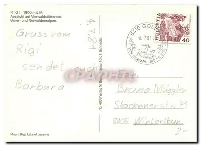 Monte Rigi — Vista sobre o lago de Lucerna e as Alpes — Verlag M. Bürge, Wiznau, n° 4308 — Verso