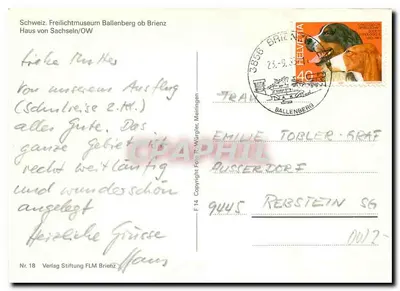 Haus von Sachseln — Museu ao Ar Livre Ballenberg acima de Brienz — Verlag Stiftung FLM Brienz, Nr. 18 — Verso