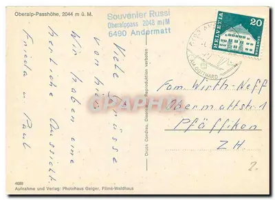 Oberalp-Passhöhe — 2044 m n.p.m. — Photohaus Geiger, Flims-Waldhaus nr 4688 — Rewers
