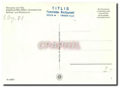 Panorama Titlis — Titlis, Szwajcaria — Rud. Suter AG, Oberrieden-Zürich, nr 19807 — Rewers