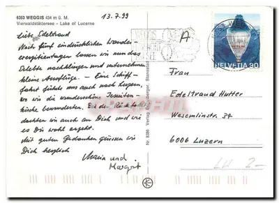 Weggis — Widok jeziora Lucern i zasnieżonych gór — Verlag Stansstad, nr 6386 — Rewers