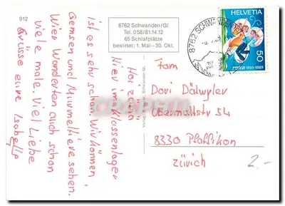 Naturfreundehaus mettmen alp 1650m ob Schwanden GL — editor: A. Hug, Schwanden GL — Verso