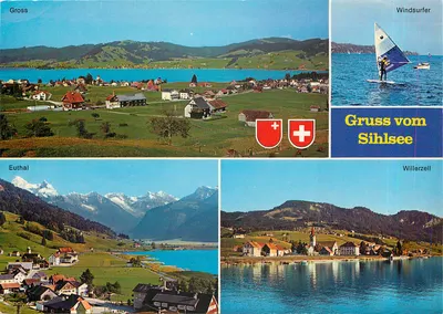 Sihlsee — Vista panorâmica, windsurfeiro, Euthal, Willerzell — Rud. Suter AG, Zurique