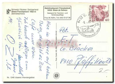 Stoos-Fronalpstock — 1922 m — Restaurante no topo Fronalpstock — Verso