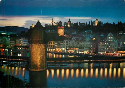 Lucerna — Ponte da Capela e cidade antiga à noite — ROWWESA AG, 6000-6
