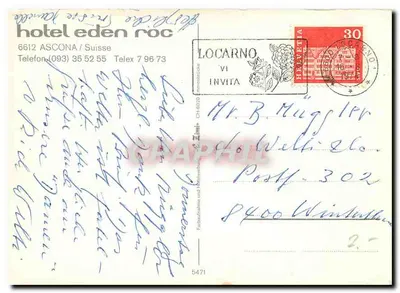 Hôtel Eden Roc — Ascona, Szwajcaria — wydawca nie widoczny — Rewers