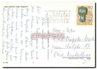 Ascona (Lago Maggiore) — vista da praça com varandas — N. 513 — Verso