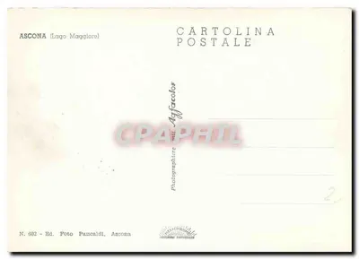 Ascona (Lago Maggiore) — widok z portu z kościołem i palmami — Ed. Foto Pancaldi, Ascona, N. 602 — Rewers