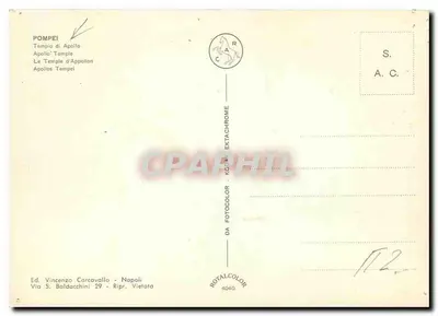 Pompeia — Templo de Apolo — Ed. Vincenzo Carcavallo, Nápoles — Verso