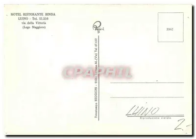 Hotel Ristorante Binda — Luino, Lago Maggiore — wydawca Fotostampa Reggiori — Rewers
