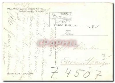 Helionahütte — estação de teleférico — Edições ALFA, Locarno — Verso