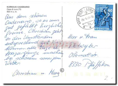 Kurhaus Cademario — widok panoramiczny i basen — wydawca Editions Karl Engelberger — Rewers
