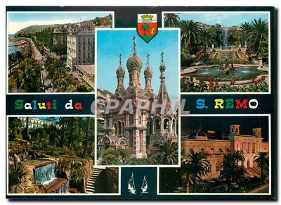 S. Remo — Panorama, Park Villa Comunale, Fontane, Chiesa Russa — Wydawca P. Marzari S.H.L. Schig