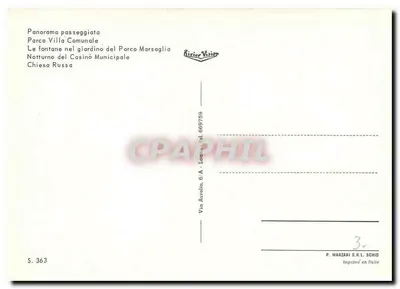 S. Remo — Panorama, Park Villa Comunale, Fontane, Chiesa Russa — Wydawca P. Marzari S.H.L. Schig — Rewers