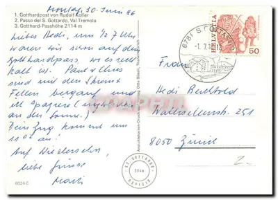 Gotthard-Pass 2114 m — widok panoramiczny i historyczny — Anichtarkarten-Druck und Verlag Otto Sässli — Rewers