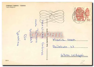 Camping Tamaro - Tenero — Lago Maggiore — editor desconhecido, n° de série 8414 — Verso