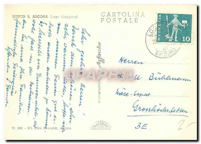 Kościół w Ronco sopra Ascona — Jezioro Majorka — wydawca Iris, nr 628 — Rewers