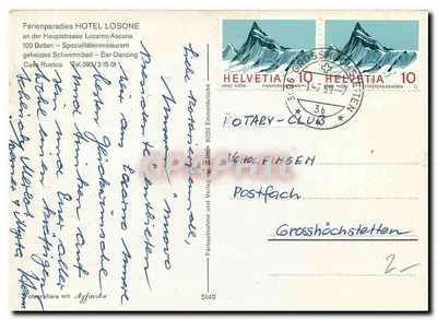 Hotel Losone — Locarno-Ascona — editor Affacolor, n°5149 — Verso