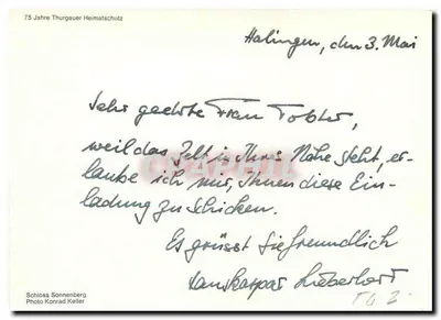 Schloss Sonnenberg — 75 Jahre Thurgauer Heimatschutz — Foto Konrad Keller — Verso