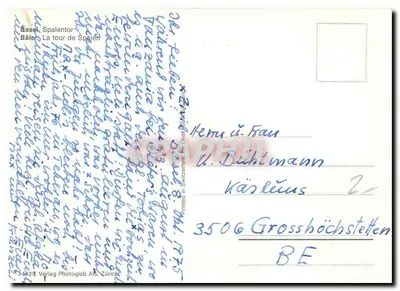 Bâle - La torre di Spalen — editore Photoglob A.G., Zurigo, n° 44211 — Verso