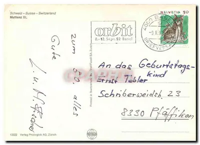Muttentz — panoramische uitzicht en monumenten — Verlag Photoglob AG, Zürich — Achterkant