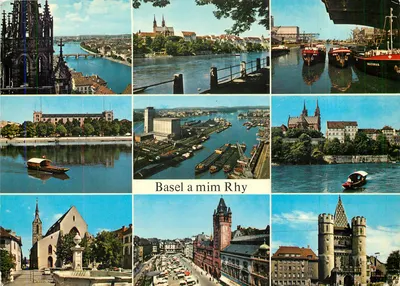 Basel — vista panorâmica do Reno — Verlag Photoglob AG, Zürich
