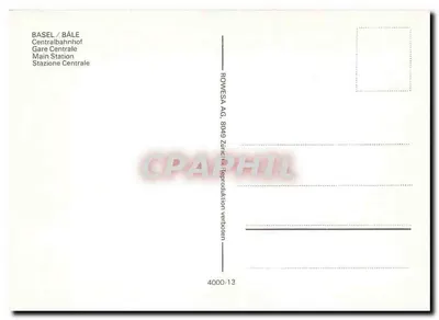 Stazione centrale di Basilea — vista con fontana e tram — ROWES A.G. 4000-13 — Verso