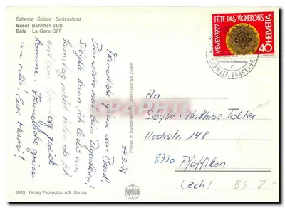 Basel — SBB Station — Publisher Photoglob AG Zürich, series number 1963 — Back