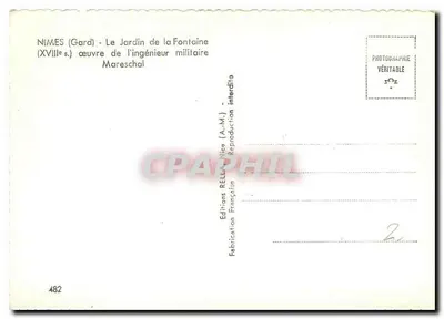Nîmes (Gard) - Widok na ogród Fontaine — dzieło inżyniera wojskowego Mareschal — Wydawnictwo Rella — Rewers