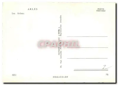 Arles — Les Arènes — Éditions de Luxe Estel, n° 4851 — Rewers