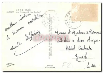 Nice (A.M.) — Promenada Anglijska — Wydawnictwo La Cigogne, 7, ulica Miro — N° 06.088.53 — Rewers