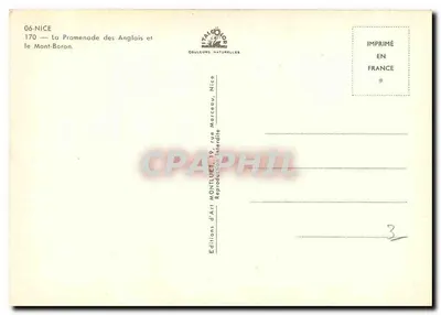 Nice — Promenade des Anglais i Mont-Boron — Éditions d'Art Montillet — Rewers